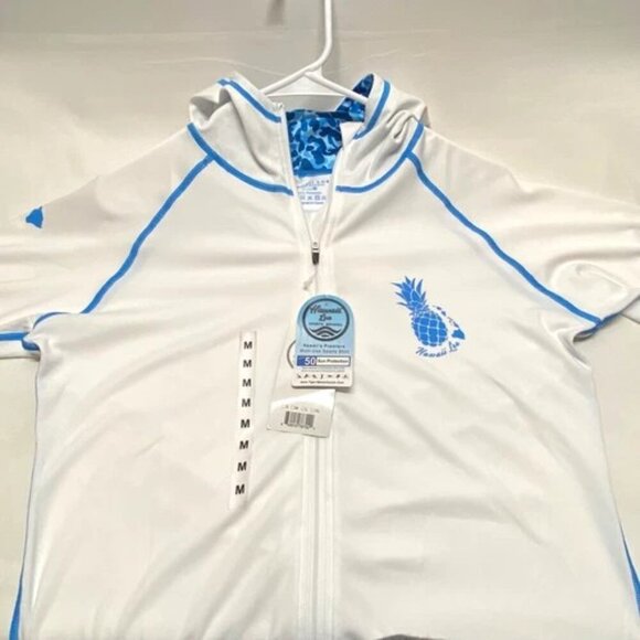 Hawaii Loa Women's Medium Hooded Full Zip White Light Blue UPF 50 Swim NWT - Picture 10 of 10